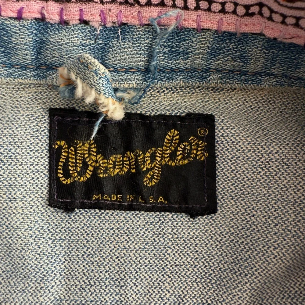 Wrangler VTG Made in USA Black Label Hand Embroidered Hippie Trucker Jacket M‎ - Picture 8 of 14